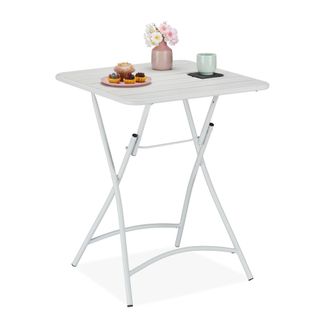 Relaxdays Mesa De Jard&iacute;n Cuadrada Y Plegable, Para Balc&oacute;n, 74 X 59 X 59 Cm, Acampada, Resistente A La Intemperie, Blanco - Relaxdays