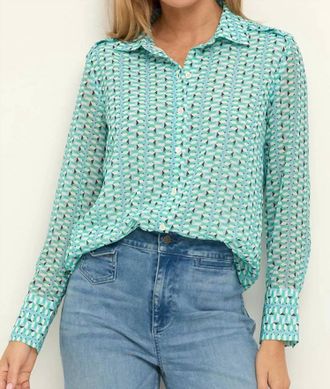 Nic+Zoe Geo Steps Chiffon Shirt In Green Multi