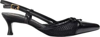 Unisa Zwarte Slingback Kittenhakken met Strik - Dames - Pumps - Zwart - 39 EU - Leer - Schoenen