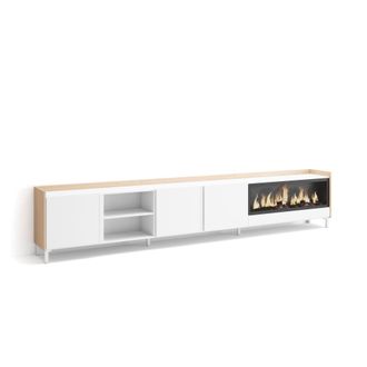 Skraut Home Skraut Home - Mueble Tv, Televisi&oacute;n, Muebles De Sal&oacute;n, Almacenaje, 315x35x61cm, Para Tv Hasta 80, Chimenea El&eacute;ctrica Xxl, Dise&ntilde;o Industrial, Estilo Mo
