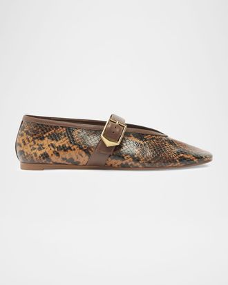 Schutz Vick Snake-Printed Leather Mary Jane Ballerina Flats