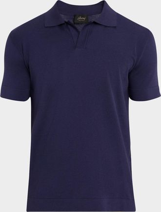 Brioni Mens Cotton-Silk Johnny Collar Polo Sweater