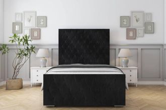Sloomy Watson Naples Bed Frame With 50 Upholstered Headboard in Black | Size: Small Single