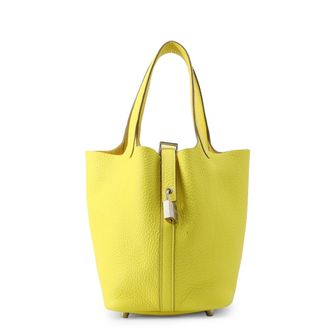 Herm&egrave;s Lime Taurillon Clemence Leather Handbag Tote Bag (Pre-Owned)
