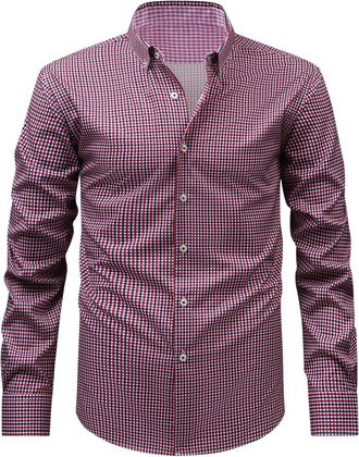 Generic Mens Classic Button Down Shirt,mens Striped Grandad Shirts Long Sleeve T-shirt Office Button Down Shirt For Men Mens Dress Shirt Pinstripe Shirts Busi