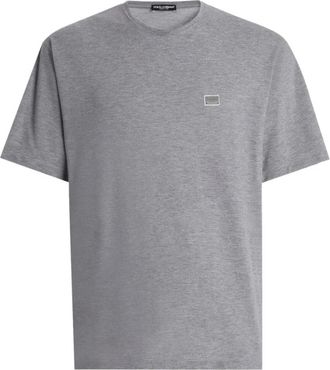 Dolce & Gabbana T-shirt van katoen-piqu&eacute; met logo-applicatie - Heren - T-shirts - Grijs - 2XL - Katoen - Tops
