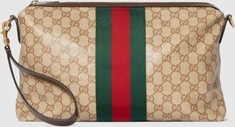 Gucci Medium GG Crossbody Bag With Web, Beige, Original GG Fabric