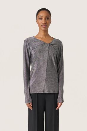 Soaked In Luxury Skylara Knotted Long Sleeve Glitter Top in Silver at Nordstrom, Size X-Small