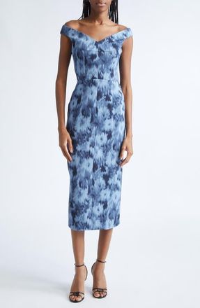 Michael Kors Floral Chin&eacute; Stretch Cady Sheath Dress in Lake Multi at Nordstrom, Size 14