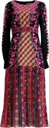 Saloni floral pleated dress - Black