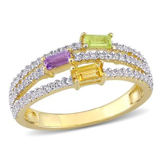 Amour 5/8 CT TGW Citrine Peridot Amethyst and White Topaz Spilt Shank Ring In Yellow Plated Sterling Silver