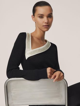 Reiss Black & white Bead-detail Asymmetric Knit Jumper, XS