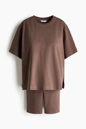 H&M Mama 2-piece Cotton Jersey Set in Dark Taupe at Nordstrom, Size Xx-Large