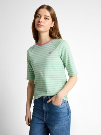 Tom Tailor Denim T-Shirt TOM TAILOR DENIM, Damen, Gr. XXL, tonal matcha gr&uuml;n stripe, Jersey, Obermaterial: 100% Baumwolle, bedruckt, gestreift, regular fit normal, Run