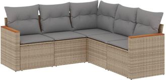 vidaXL Juego De Sof&aacute;s Jard&iacute;n Con Cojines Beige Mezcla 5 Pzas Rat&aacute;n Pe Vidaxl