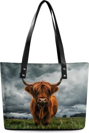 Generic Highland Cow in The Scottish Highlands Tote Bags for Women Cute Shoulder Purses Handbags