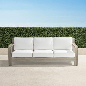 Frontgate Catania Sofa with Cushions in Weathered Teak - Standard, Boucle Snow - Frontgate
