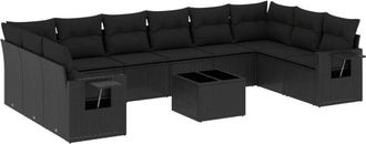 vidaXL Set De Sof&aacute;s De Jard&iacute;n 11 Pzas Y Cojines Rat&aacute;n Sint&eacute;tico Negro Vidaxl