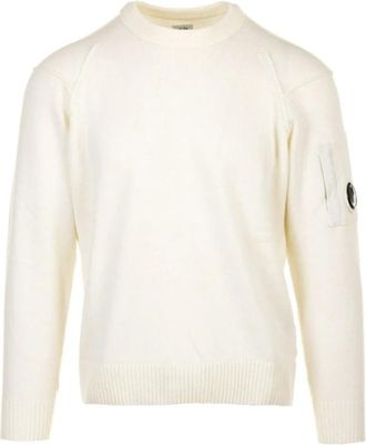 C.P. Company Witte Lamswol Crew Neck Trui - Heren - Ronde hals truien - Wit - XL - Wol - Truien & Vesten