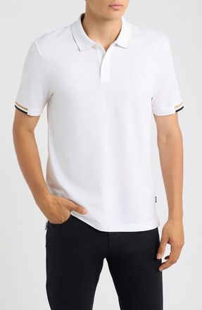 BOSS Parlay Solid Cotton Piqu&eacute; Polo in White at Nordstrom, Size Xxx-Large