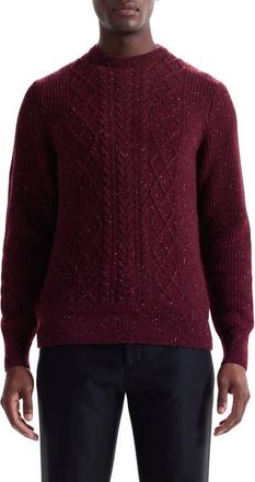 Bugatchi Cable Stitch Crewneck Wool Blend Sweater in Burgundy at Nordstrom, Size Xx-Large