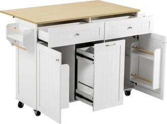 STILVORA Carrito De Cocina Con 2 Cajones, Estantes Ajustables, Toallero Y Encimera Abatible Para Cocina, En Mdf, 140x40-70x92 Cm