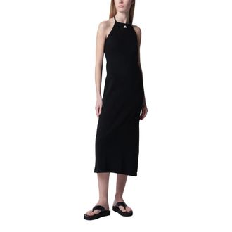 Courr&egrave;ges Midi Dresses, female, Black, Size: M Contrast Tie-Back Long Dress