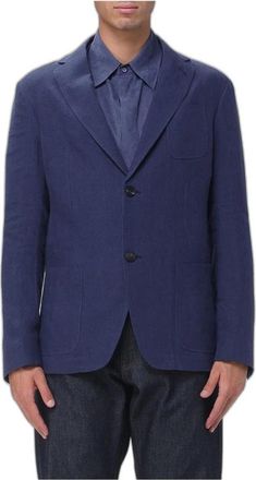 Emporio Armani Enkelrijige Linnen Blazer - Heren - Blazers - Blauw - XL - Linnen - Jassen