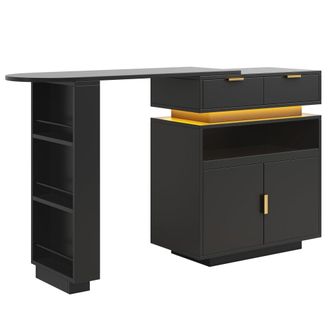 Urban Meuble Mesa de bar extensible con LED, estilo de lujo y detalles dorados
