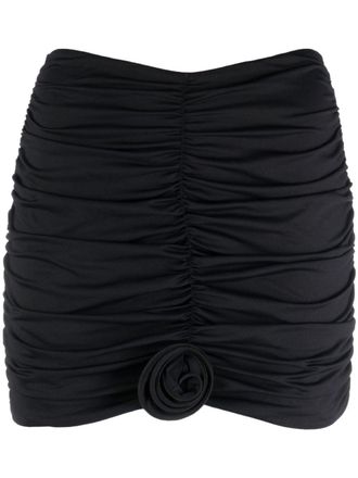 La Reveche Lillibet floral-appliqu&eacute; gathered miniskirt - women - Polyamide/Elastane - S - Black