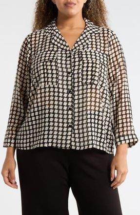 T Tahari Long Sleeve Crop Utility Button-Up Shirt in Black/Cream Geo at Nordstrom Rack, Size 2X