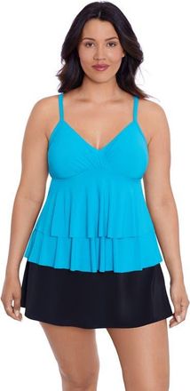 Trimshaper Leona V-Neckline Tankini Swimsuit Top in Turquoise at Nordstrom, Size 18