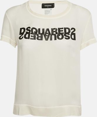 Dsquared2 White Logo Print Silk T-Shirt
