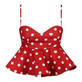 Fiorucci Sleeveless Tops, female, Red, Size: XS Polka Dot Peplum Crop Top