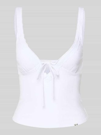 Guess Slim Fit Top mit Spitzenbesatz in Weiss, Gr&ouml;&szlig;e XS