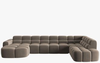 MICADONI 7-Sitzer Design Panorama Sofa Lisa mit langer Seite rechts - Samtbezug