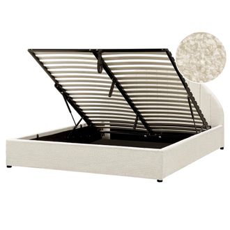 Beliani Cama Con Almacenaje Minimalista Moderna De Boucl&eacute; Blanco Crema 160 X 200 Cm Chadenet