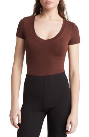 Naked Wardrobe The NW V-Neck Bodysuit in Chocolate at Nordstrom, Size X-Small