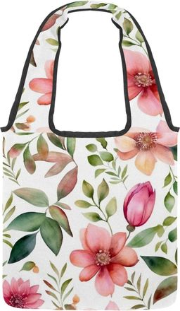Generic Floral with Leaves Reversible Canvas Shoulder Tote - Double-Sided Print, 12oz Cotton, 27cm Drop, Fold-Flat Bag for Travel, Shopping, Street Outings