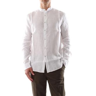 40weft Camicia in lino con collo coreano - Heren - Casual Overhemden - Wit - XL - Linnen - Overhemden