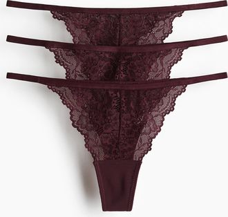H&M 3er-Pack Tangas aus Spitze - Red
