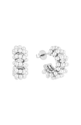 Untamed Petals Millie Mini Pearl Hoops in Silver at Nordstrom