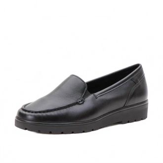 Ara Womens Dewitt Wedge Loafer - Wide In Black Leather
