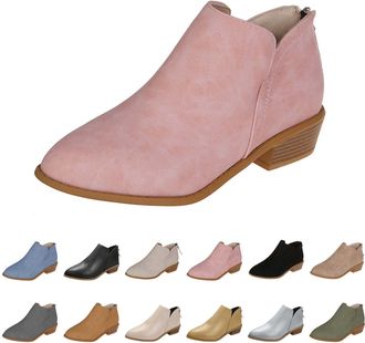 Generic Ankle Boots for Womens Chunky Low Heeled Short Booties Ladies Casual Comfortable Brown Non-Slip Boots Pointed Toe Vintage Suede Cowboy Booties with Zi