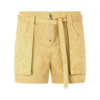 Roberto Cavalli Python Print Katoenen Shorts met Riem - Dames - Bermuda - Bruin - S - Katoen - Korte Broeken
