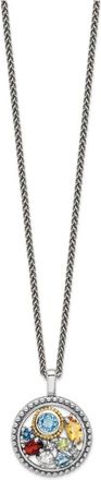 Diamond2Deal Sterling Silver with 14k Accent Multi Gemstone Round Pendant Necklace