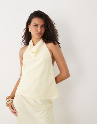 Vero Moda Top allacciato al collo in raso giallo pastello in coordinato