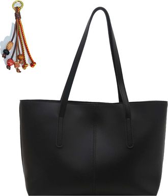 Generic Large Vintage Tote Bags for Women, Vegan Leather Shoulder Bag Laptop Bags, Lightweight Casual Commuting Handbags with Chic Pendant for School Work Tra