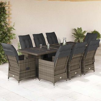 vidaXL Mesita Y Sillas Jard&iacute;n 9 Piezas Y Cojines Rat&aacute;n Sint&eacute;tico Gris Vidaxl