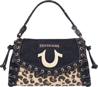 True Religion Denim Leopard Eyelet Trim Flap Bag in Leopard/black at Nordstrom